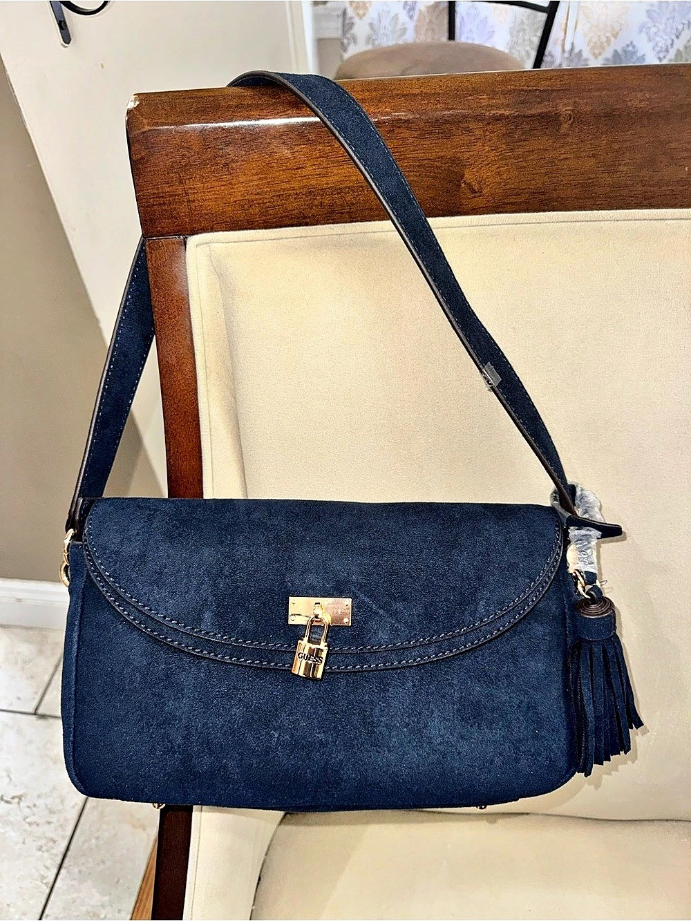 Guess Blue Suede Shoulder Bag NWT